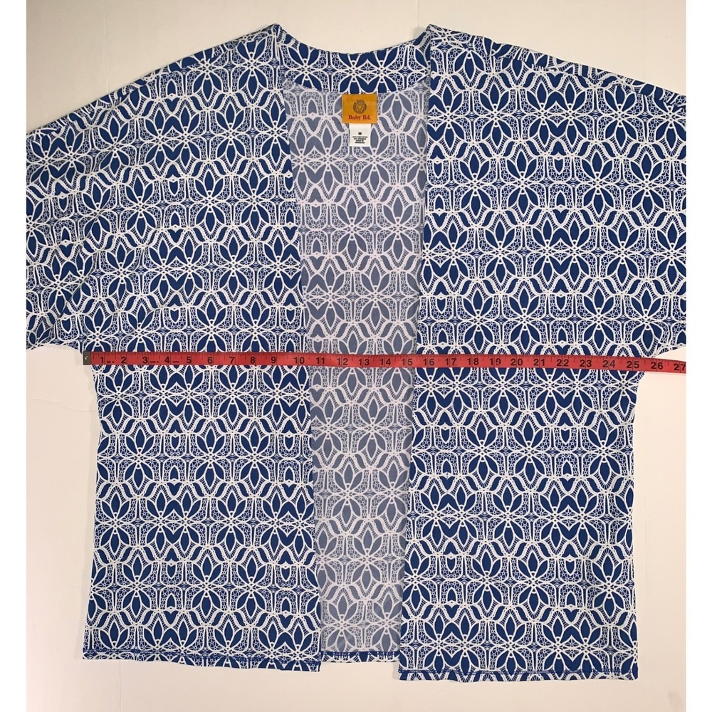 Ruby Rd Blue White Geometric Pattern Open Front 3… - image 7